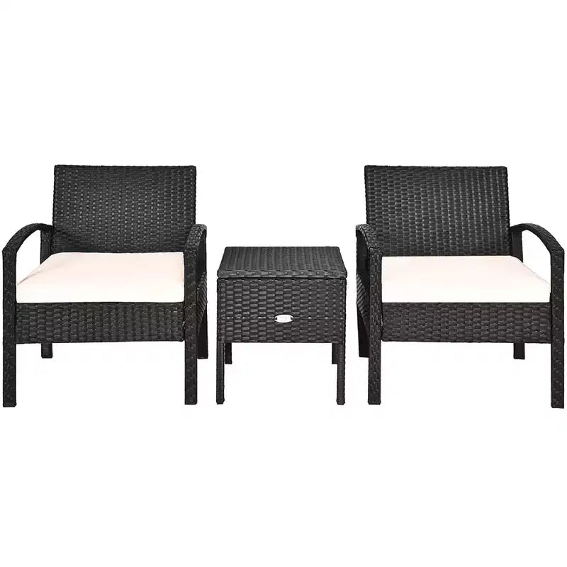 Costway 3-teiliges Terrassen-Rattan-Möbelset Aufbewahrungstisch gepolstertes Sofa Deck Rot\Türkis\Weiß