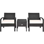 Costway 3-teiliges Terrassen-Rattan-Möbelset Aufbewahrungstisch gepolstertes Sofa Deck Rot\Türkis\Weiß