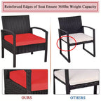 Costway 3-teiliges Terrassen-Rattan-Möbelset Aufbewahrungstisch gepolstertes Sofa Deck Rot\Türkis\Weiß