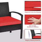 Costway 3-teiliges Terrassen-Rattan-Möbelset Aufbewahrungstisch gepolstertes Sofa Deck Rot\Türkis\Weiß