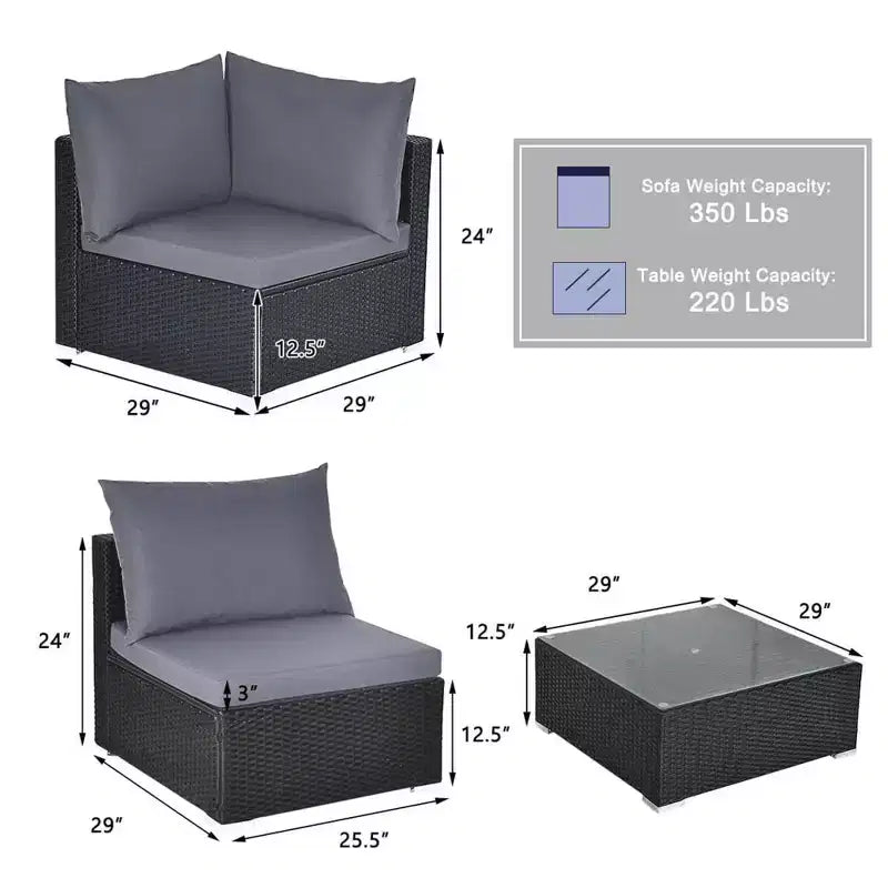 Costway 7-teiliges Rattan-Sofa-Set, Gartenmöbel-Sofa-Garnitur, Beige/Dunkelblau/Grau