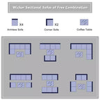 Costway 7-teiliges Rattan-Sofa-Set, Gartenmöbel-Sofa-Garnitur, Beige/Dunkelblau/Grau