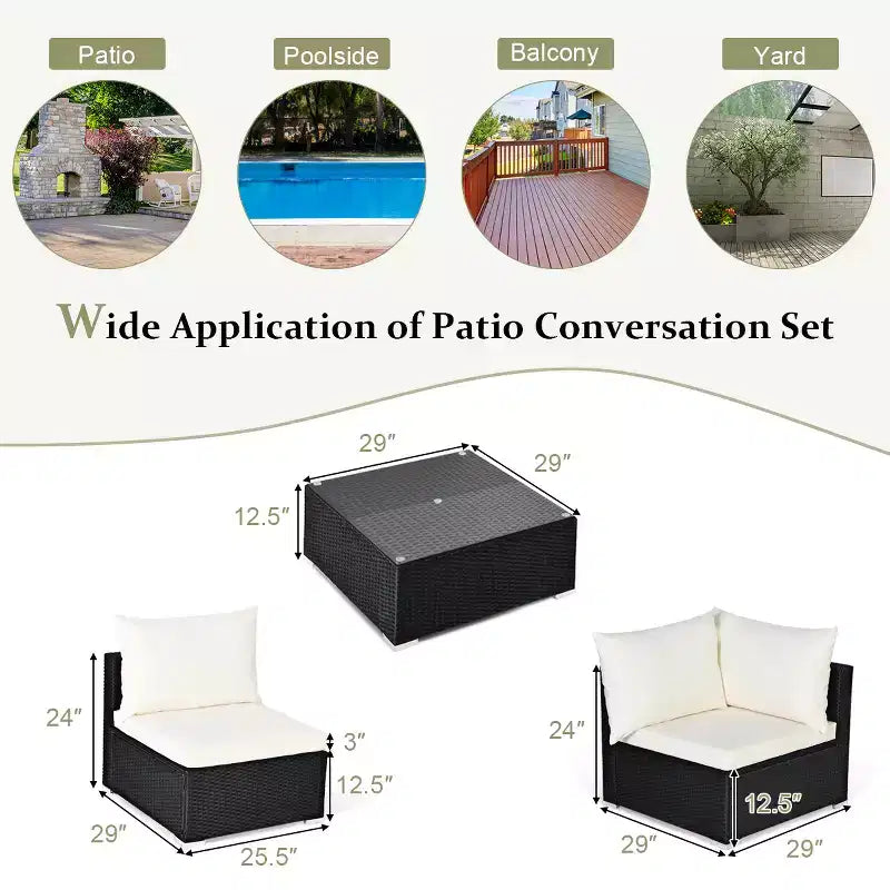 Costway 7-teiliges Rattan-Sofa-Set, Gartenmöbel-Sofa-Garnitur, Beige/Dunkelblau/Grau