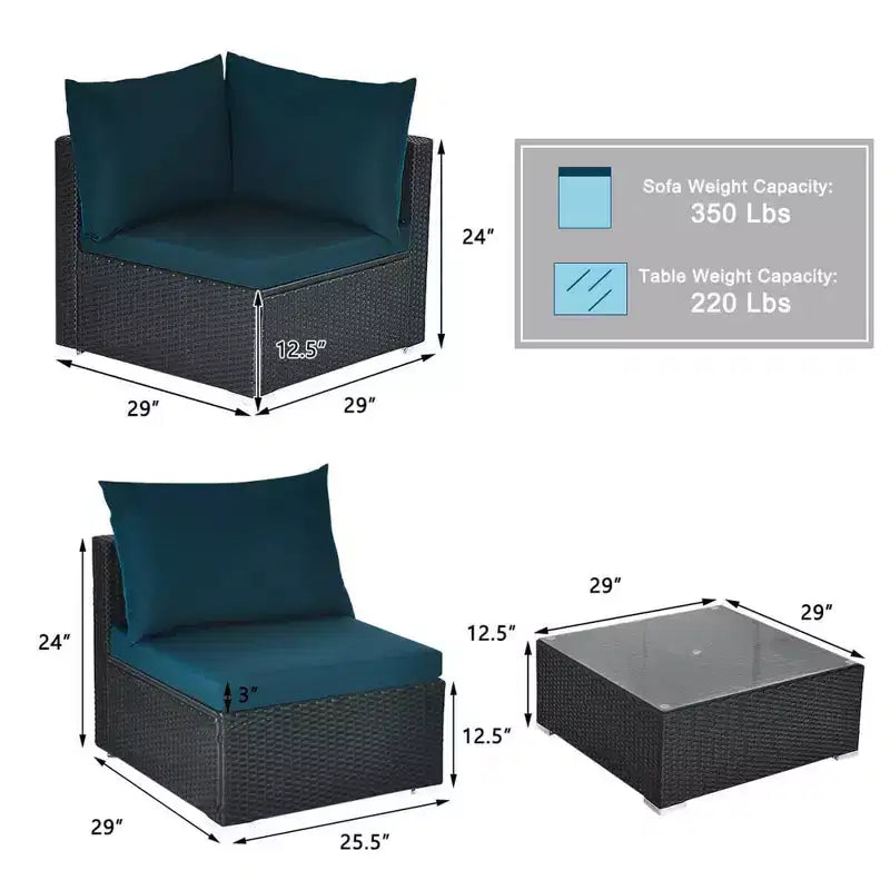 Costway 7-teiliges Rattan-Sofa-Set, Gartenmöbel-Sofa-Garnitur, Beige/Dunkelblau/Grau