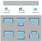 Costway 7-teiliges Rattan-Sofa-Set, Gartenmöbel-Sofa-Garnitur, Beige/Dunkelblau/Grau