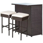 Costway 3-teiliges Terrassen-Rattan-Bartisch-Set mit Barhockern und gepolsterten Stühlen für den Garten