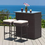 Costway 3-teiliges Terrassen-Rattan-Bartisch-Set mit Barhockern und gepolsterten Stühlen für den Garten