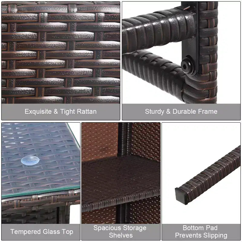 Costway 3-teiliges Terrassen-Rattan-Bartisch-Set mit Barhockern und gepolsterten Stühlen für den Garten