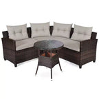 Costway 4-teiliges Outdoor-Gartenmöbel-Set aus Rattan mit gepolstertem Sofa und Tisch