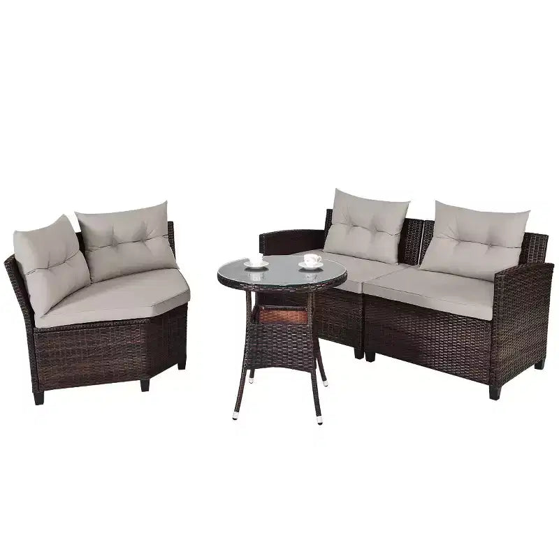 Costway 4-teiliges Outdoor-Gartenmöbel-Set aus Rattan mit gepolstertem Sofa und Tisch