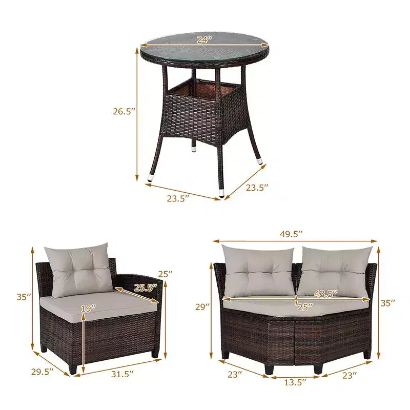 Costway 4-teiliges Outdoor-Gartenmöbel-Set aus Rattan mit gepolstertem Sofa und Tisch