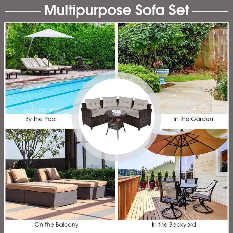 Costway 4-teiliges Outdoor-Gartenmöbel-Set aus Rattan mit gepolstertem Sofa und Tisch