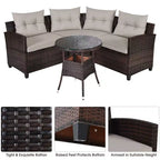 Costway 4-teiliges Outdoor-Gartenmöbel-Set aus Rattan mit gepolstertem Sofa und Tisch