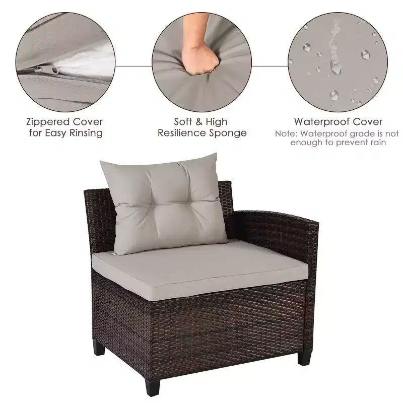 Costway 4-teiliges Outdoor-Gartenmöbel-Set aus Rattan mit gepolstertem Sofa und Tisch