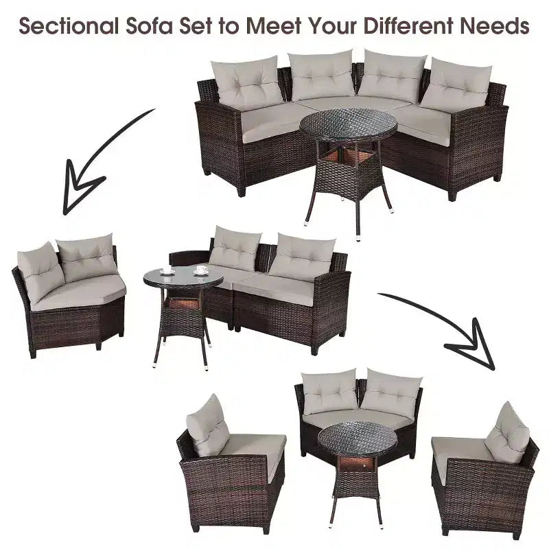 Costway 4-teiliges Outdoor-Gartenmöbel-Set aus Rattan mit gepolstertem Sofa und Tisch