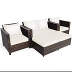 Costway 5-teiliges Terrassenmöbel-Set aus Rattan, Loveseat Sofa, Ottomane, gepolstert, Rot/Weiß