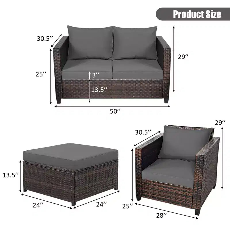 Costway 5-teiliges Terrassenmöbel-Set aus Rattan, Loveseat Sofa, Ottomane, gepolstert, Rot/Weiß