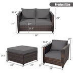 Costway 5-teiliges Terrassenmöbel-Set aus Rattan, Loveseat Sofa, Ottomane, gepolstert, Rot/Weiß