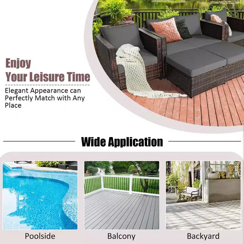 Costway 5-teiliges Terrassenmöbel-Set aus Rattan, Loveseat Sofa, Ottomane, gepolstert, Rot/Weiß