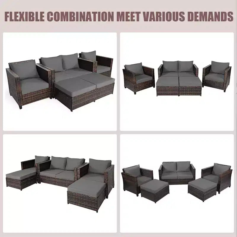 Costway 5-teiliges Terrassenmöbel-Set aus Rattan, Loveseat Sofa, Ottomane, gepolstert, Rot/Weiß