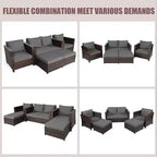 Costway 5-teiliges Terrassenmöbel-Set aus Rattan, Loveseat Sofa, Ottomane, gepolstert, Rot/Weiß