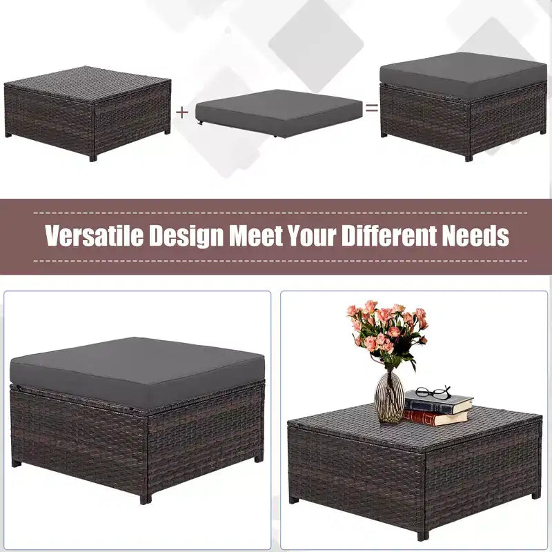 Costway 5-teiliges Terrassenmöbel-Set aus Rattan, Loveseat Sofa, Ottomane, gepolstert, Rot/Weiß
