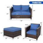 Costway 5-teiliges Terrassenmöbel-Set aus Rattan, Loveseat Sofa, Ottomane, gepolstert, Rot/Weiß