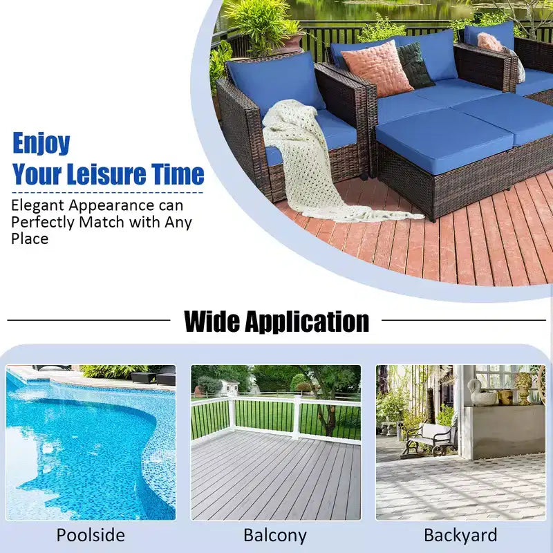 Costway 5-teiliges Terrassenmöbel-Set aus Rattan, Loveseat Sofa, Ottomane, gepolstert, Rot/Weiß