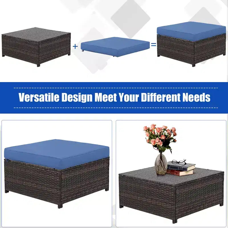Costway 5-teiliges Terrassenmöbel-Set aus Rattan, Loveseat Sofa, Ottomane, gepolstert, Rot/Weiß