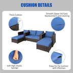 Costway 5-teiliges Terrassenmöbel-Set aus Rattan, Loveseat Sofa, Ottomane, gepolstert, Rot/Weiß