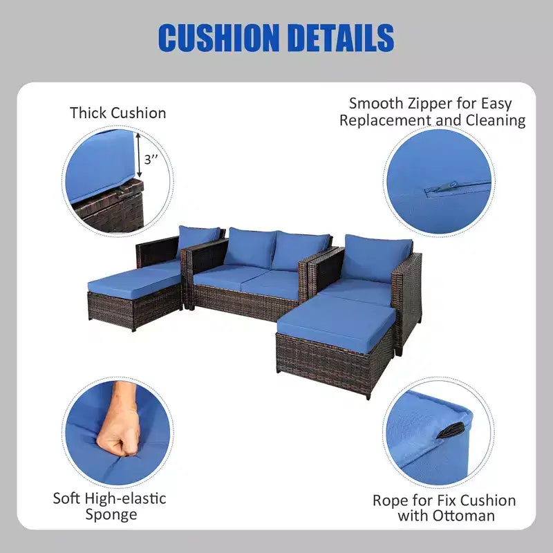 Costway 5-teiliges Terrassenmöbel-Set aus Rattan, Loveseat Sofa, Ottomane, gepolstert, Rot/Weiß