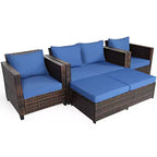 Costway 5-teiliges Terrassenmöbel-Set aus Rattan, Loveseat Sofa, Ottomane, gepolstert, Rot/Weiß