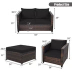 Costway 5-teiliges Terrassenmöbel-Set aus Rattan, Loveseat Sofa, Ottomane, gepolstert, Rot/Weiß