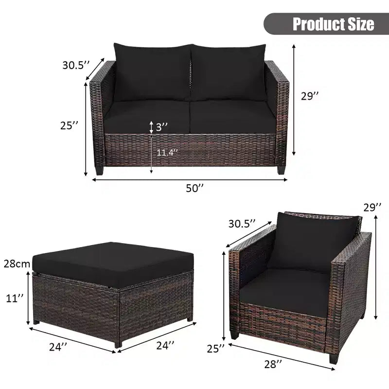 Costway 5-teiliges Terrassenmöbel-Set aus Rattan, Loveseat Sofa, Ottomane, gepolstert, Rot/Weiß
