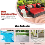 Costway 5-teiliges Terrassenmöbel-Set aus Rattan, Loveseat Sofa, Ottomane, gepolstert, Rot/Weiß