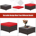 Costway 5-teiliges Terrassenmöbel-Set aus Rattan, Loveseat Sofa, Ottomane, gepolstert, Rot/Weiß