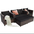 Costway 5-teiliges Terrassenmöbel-Set aus Rattan, Loveseat Sofa, Ottomane, gepolstert, Rot/Weiß