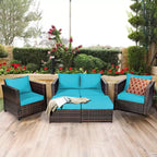 Costway 5-teiliges Terrassenmöbel-Set aus Rattan, Loveseat Sofa, Ottomane, gepolstert, Rot/Weiß