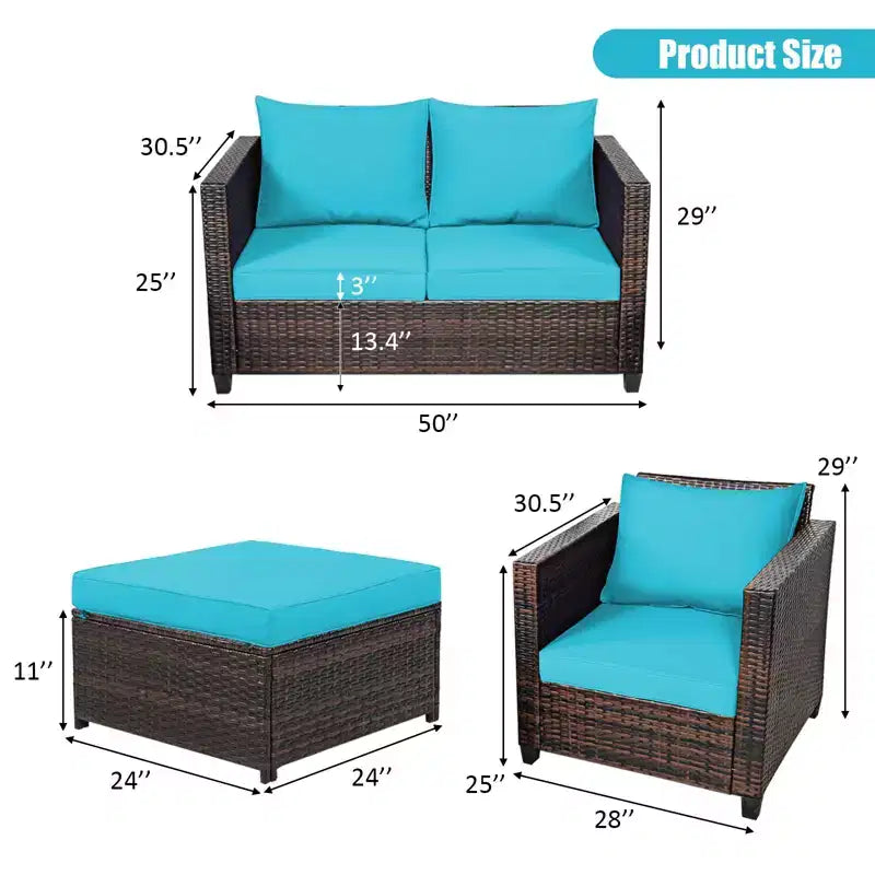 Costway 5-teiliges Terrassenmöbel-Set aus Rattan, Loveseat Sofa, Ottomane, gepolstert, Rot/Weiß