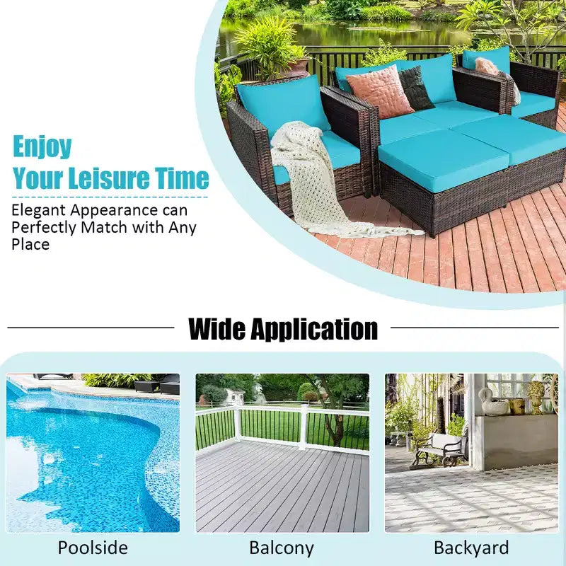 Costway 5-teiliges Terrassenmöbel-Set aus Rattan, Loveseat Sofa, Ottomane, gepolstert, Rot/Weiß