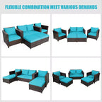 Costway 5-teiliges Terrassenmöbel-Set aus Rattan, Loveseat Sofa, Ottomane, gepolstert, Rot/Weiß