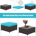 Costway 5-teiliges Terrassenmöbel-Set aus Rattan, Loveseat Sofa, Ottomane, gepolstert, Rot/Weiß