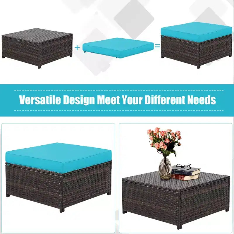 Costway 5-teiliges Terrassenmöbel-Set aus Rattan, Loveseat Sofa, Ottomane, gepolstert, Rot/Weiß