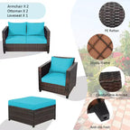 Costway 5-teiliges Terrassenmöbel-Set aus Rattan, Loveseat Sofa, Ottomane, gepolstert, Rot/Weiß