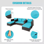 Costway 5-teiliges Terrassenmöbel-Set aus Rattan, Loveseat Sofa, Ottomane, gepolstert, Rot/Weiß