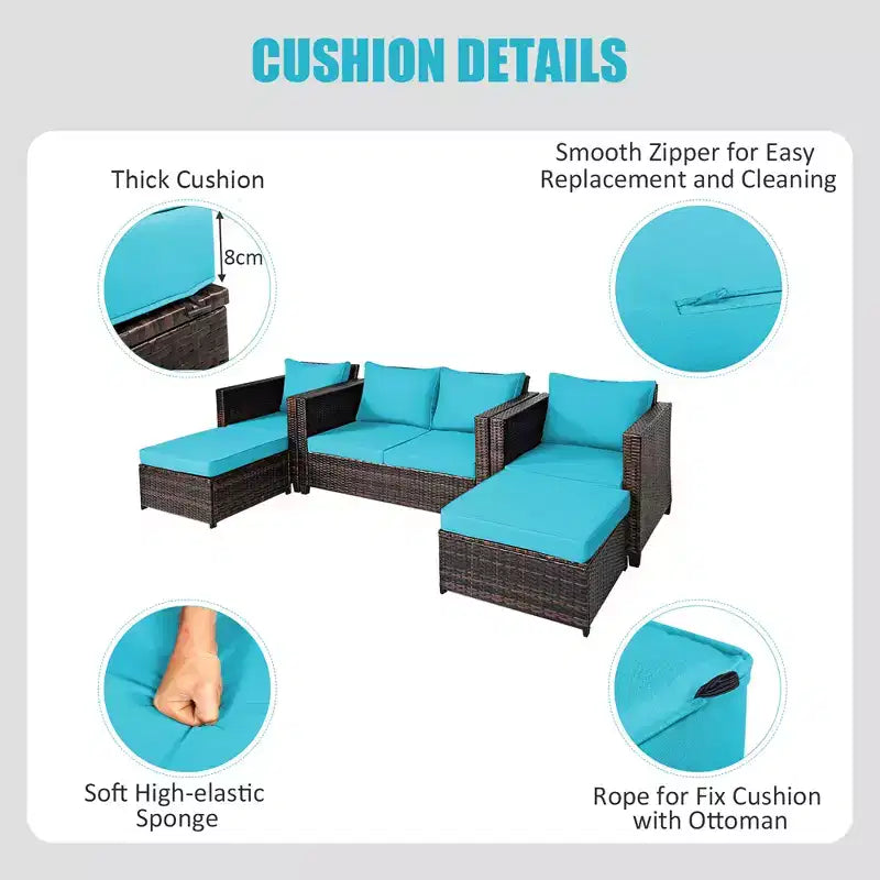 Costway 5-teiliges Terrassenmöbel-Set aus Rattan, Loveseat Sofa, Ottomane, gepolstert, Rot/Weiß