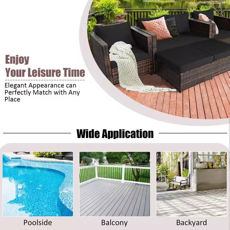 Costway 5-teiliges Terrassenmöbel-Set aus Rattan, Loveseat Sofa, Ottomane, gepolstert, Rot/Weiß