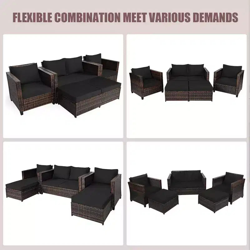 Costway 5-teiliges Terrassenmöbel-Set aus Rattan, Loveseat Sofa, Ottomane, gepolstert, Rot/Weiß