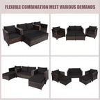 Costway 5-teiliges Terrassenmöbel-Set aus Rattan, Loveseat Sofa, Ottomane, gepolstert, Rot/Weiß