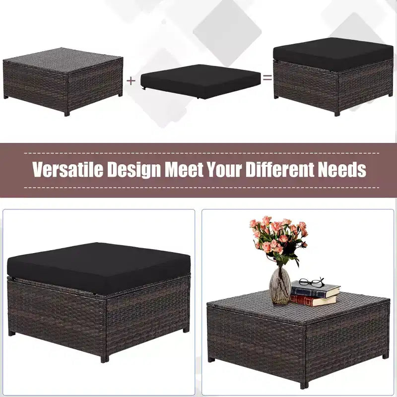 Costway 5-teiliges Terrassenmöbel-Set aus Rattan, Loveseat Sofa, Ottomane, gepolstert, Rot/Weiß